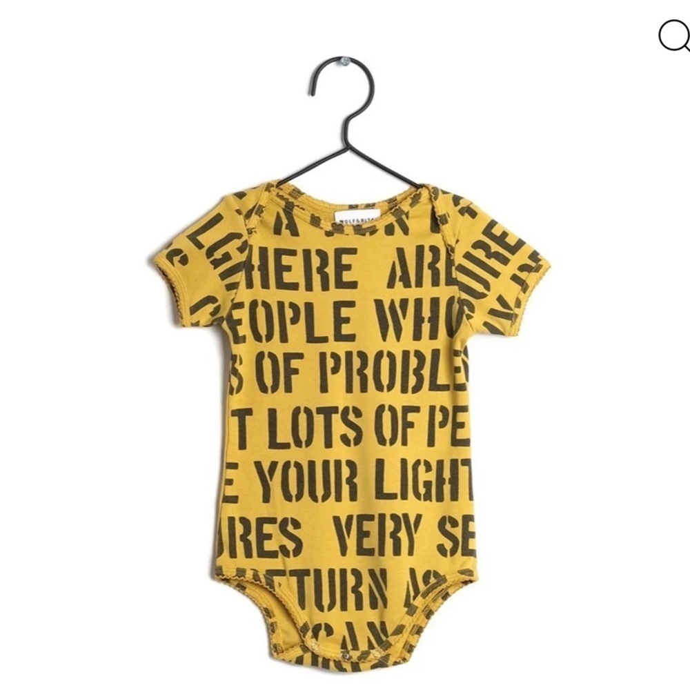Playful Yellow Graphic Bodysuit for Kids by designer Wolf and Rita